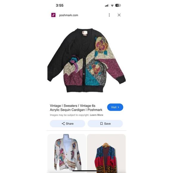 Vtg Jaclyn Smith Sweater Cardigan Sz Medium Black Sequin Floral Knit 80s Retro - Picture 2 of 12